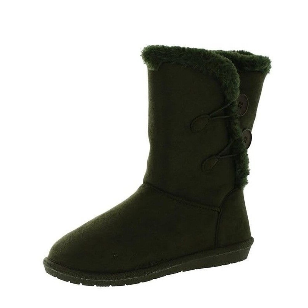 Sugar Womens 7 M Army Green Fuzzy Lined Button Detail Pull On Boots NIB IR8